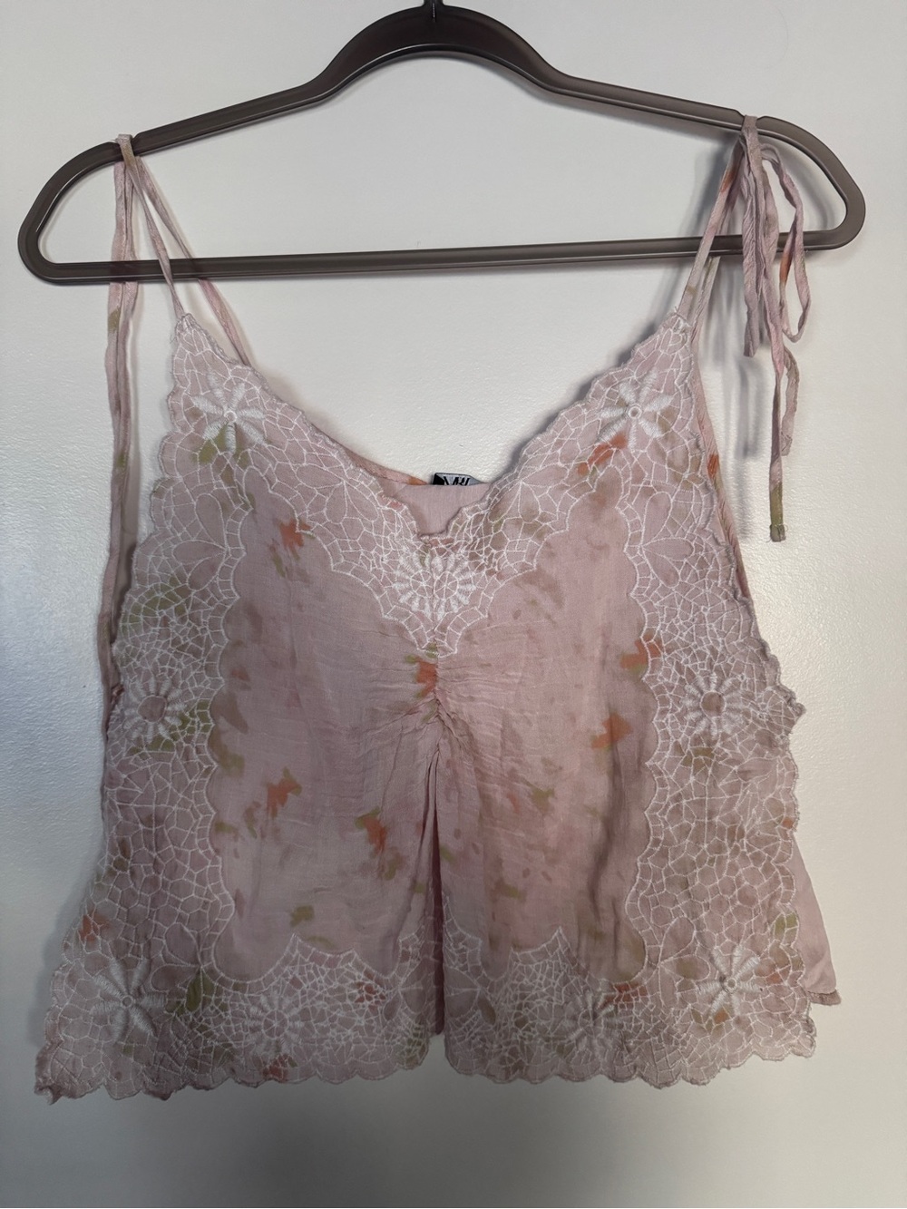 Zara Blush Pink Floral Lace-Trim Tie-Strap Camisole